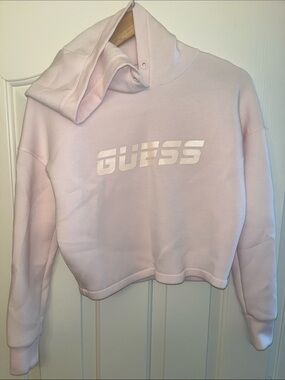 GUESS Pastel Pink Cropped Logo Hoodie
